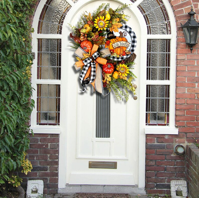 Thanksgiving Day Sunflower Pumpkin Garland Simulation Plant Door Hanging Wholesale Nihaojewelry display picture 2
