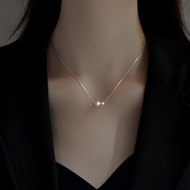 フレンチs925スターリングシルバーパールネックレス、女性用、軽くて豪華なニッチデザイン、ハイエンド、新しいスタイル、シンプルでコールドなスタイルの鎖骨チェーン|undefined