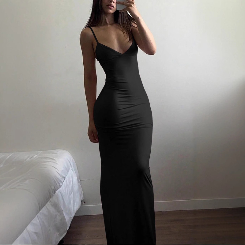 L25D040-2025 Cross-Border Hot-Selling New Suspender Long Skirt European and American Summer Sexy Backless High-Waisted Tight Bag