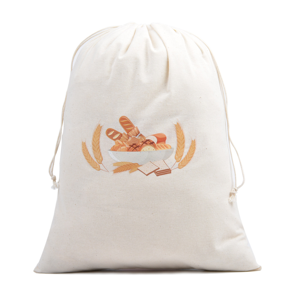 2025新款跨境棉麻亚麻面包袋收纳袋拉绳袋法棍面包包装全棉束口袋