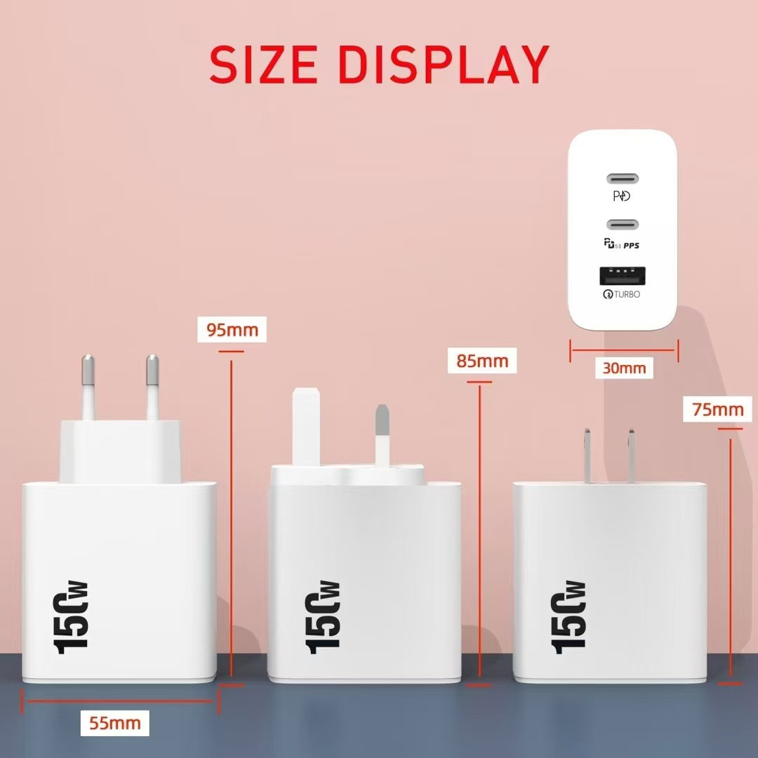 Nuevo modelo privado transfronterizo 2Type-C usb protocolo completo cabezal de carga súper rápido cargador 150W estándar europeo/americano/británico