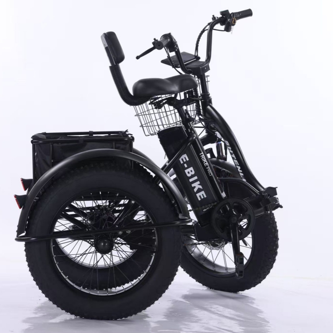 2025 pequeño triciclo eléctrico plegable de acero negro de alto carbono material de aleación de aluminio unisex 20 pulgadas neumático gordo