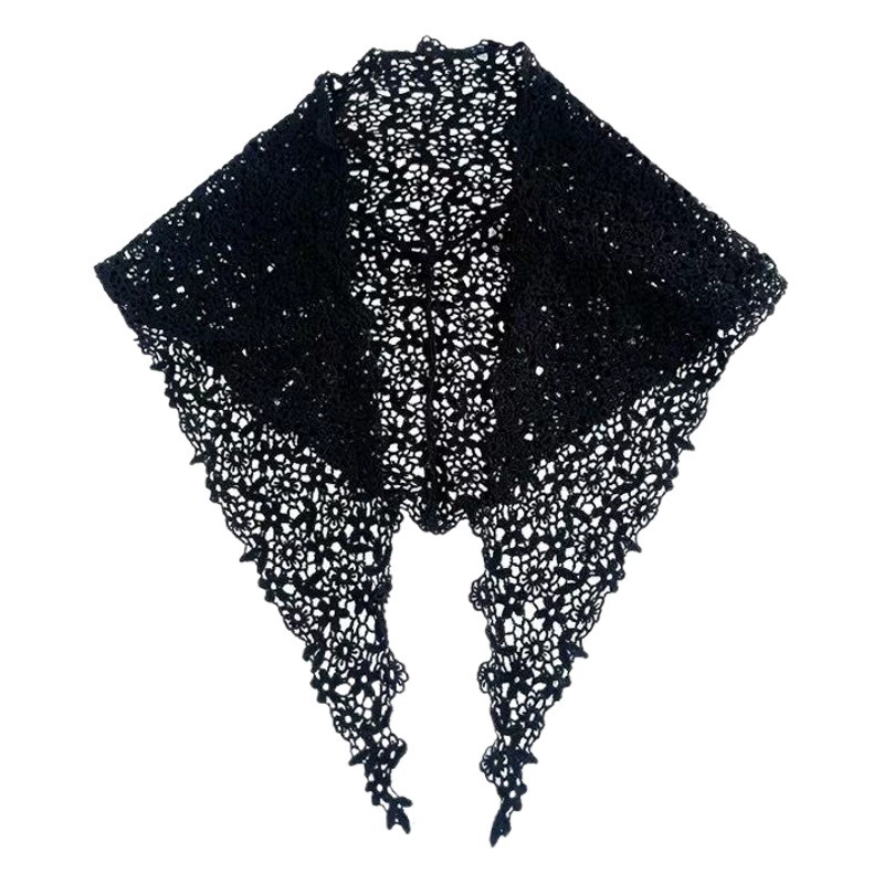 Весной и летом корейский маленький платок цветочные кружева полый белый короткий солнцезащитный крем