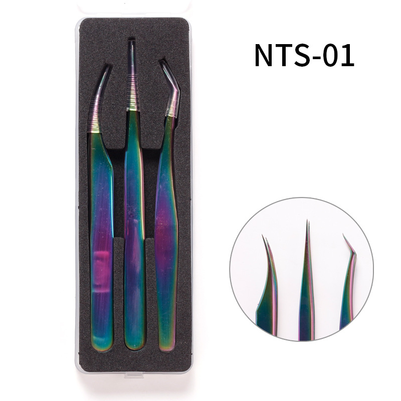 Venta caliente transfronteriza de acero inoxidable colorido pestañas postizas color titanio injertado pestañas pinzas de manicura puntiagudas de precisión