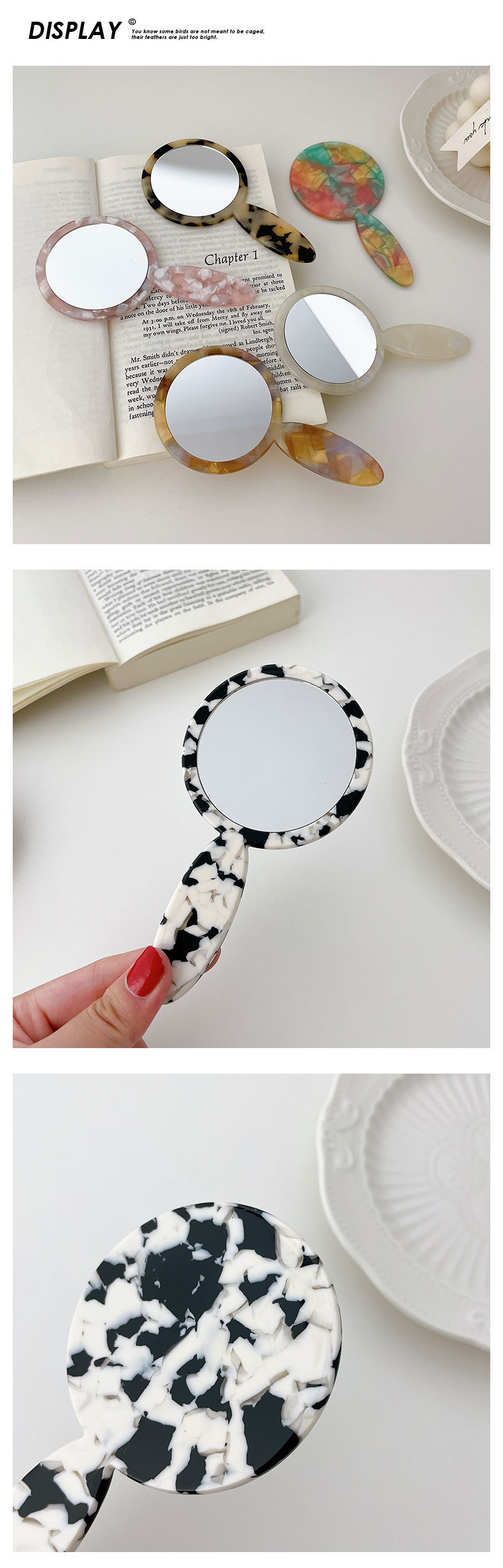 One Piece Casual Fashion Round Acetate Makeup Mirror display picture 1