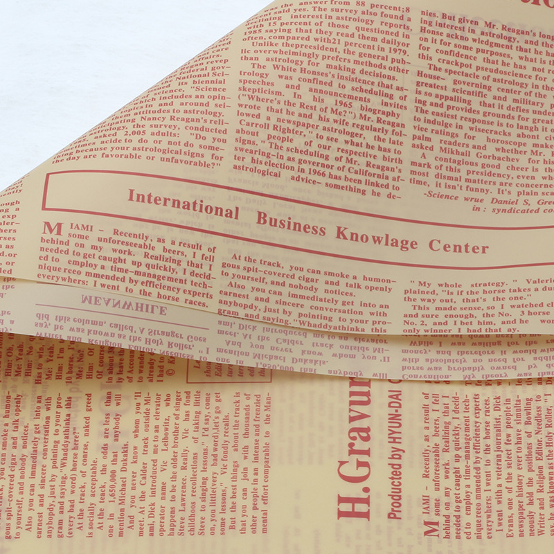 Huasei Hanzhu periódico inglés papel de embalaje de flores Hansu papel de niebla papel de superficie semitransparente OPP impermeable florista flor artística