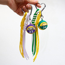 湖人詹姆斯勇士篮球模型钥匙扣双拼色手工编织绳手机挂绳匙扣挂件