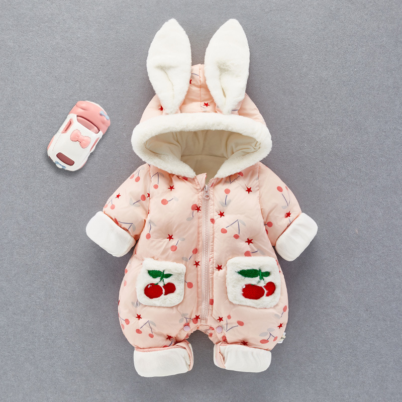 Bebé recién nacido más terciopelo engrosamiento mono hombres y mujeres bebé luna llena invierno lindo ropa de algodón de plumas súper linda ropa de invierno