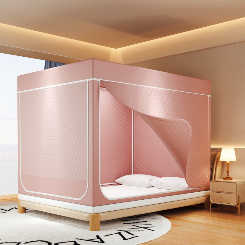 Cross-Border Quilted Warm Blackout Mosquito Net Safety Anti-Fall Simple Style Children and Adults Universal Four-Door Bed Wholesale