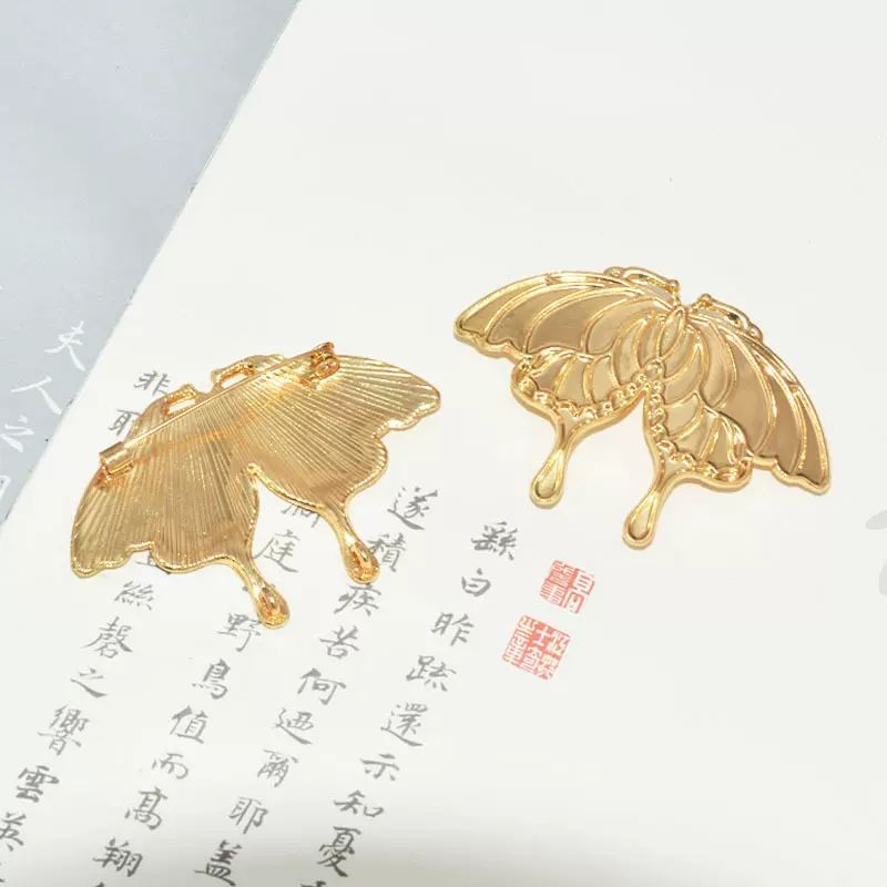 直销义乌点翠 蝴蝶胸针新中式合金加长胸针批发 螺钿胎底diy
