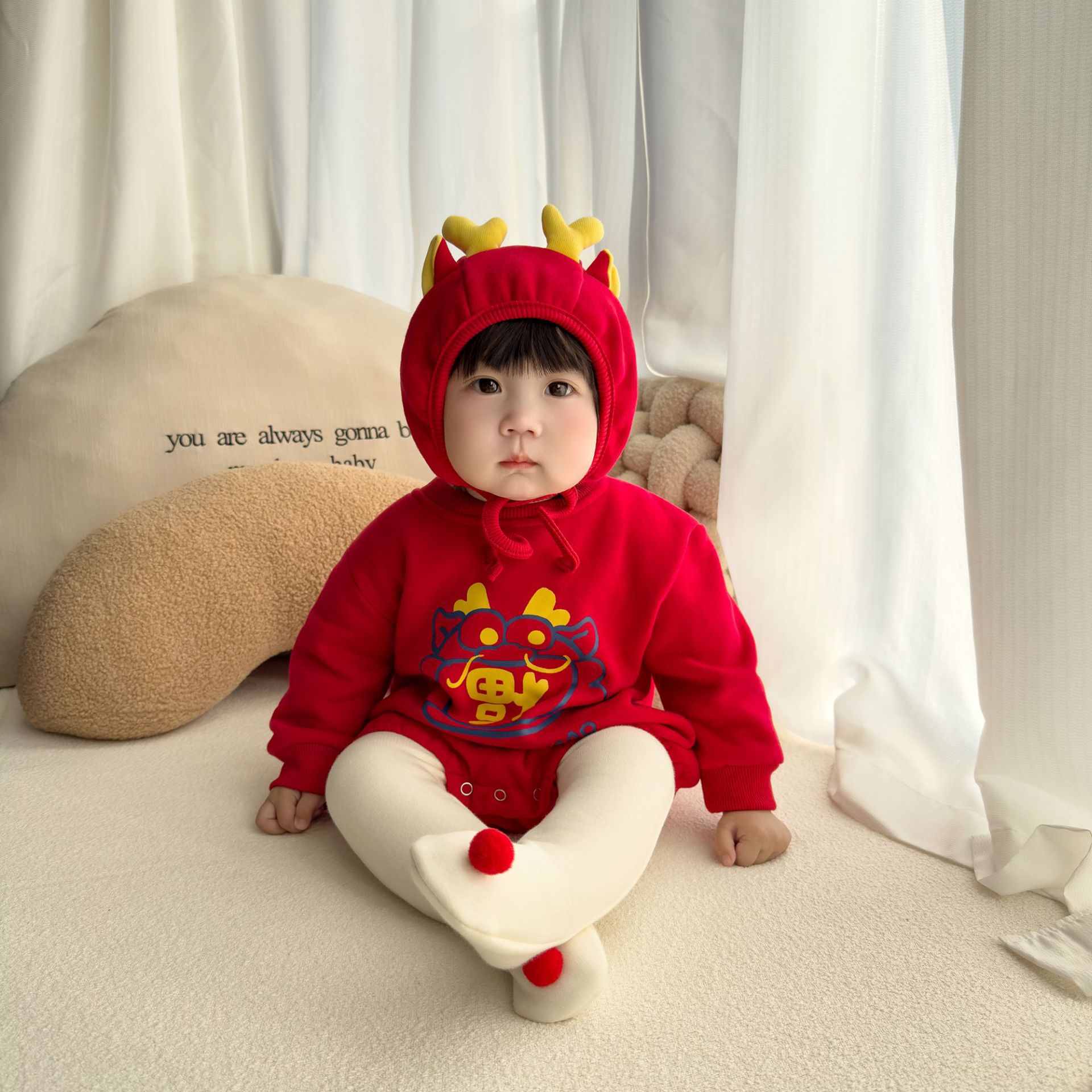 24 Otoño e Invierno Bebé Año Nuevo saludo ropa ins estilo nacional moda Año Nuevo mameluco de los niños bebé primavera Festival vestido traje