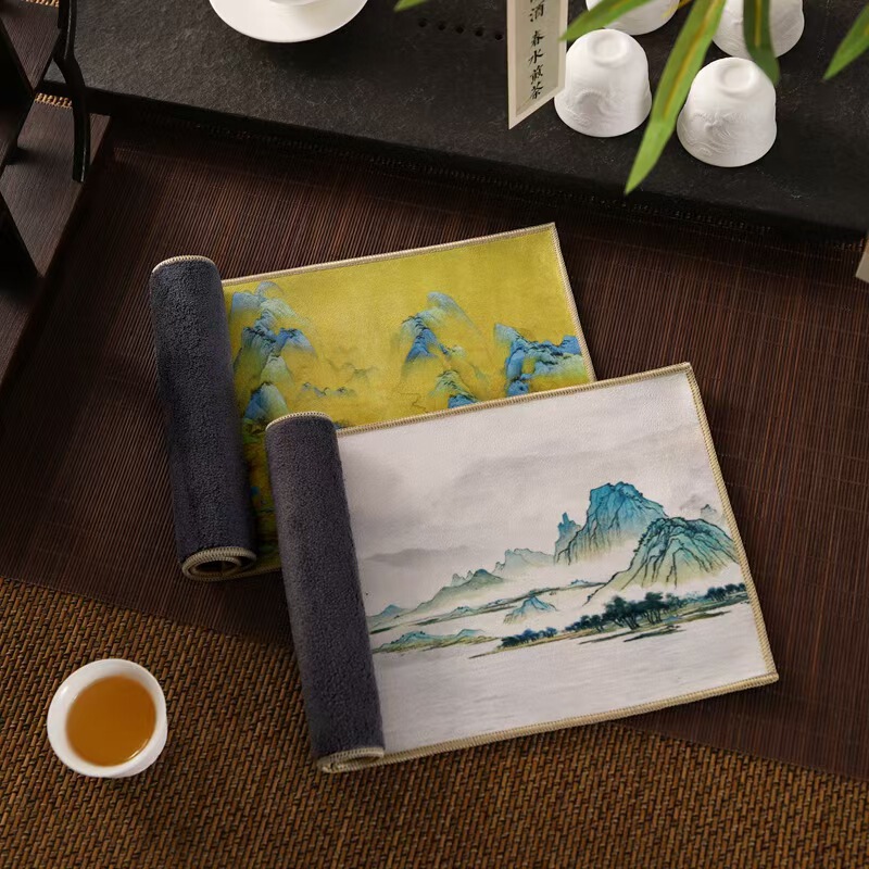 Suede Tea Towel Tea Cloth Tea Table Towel Rag Light Luxury Chinese Style Painted Trendy Antique Absorbent Pot Towel Tea Mat