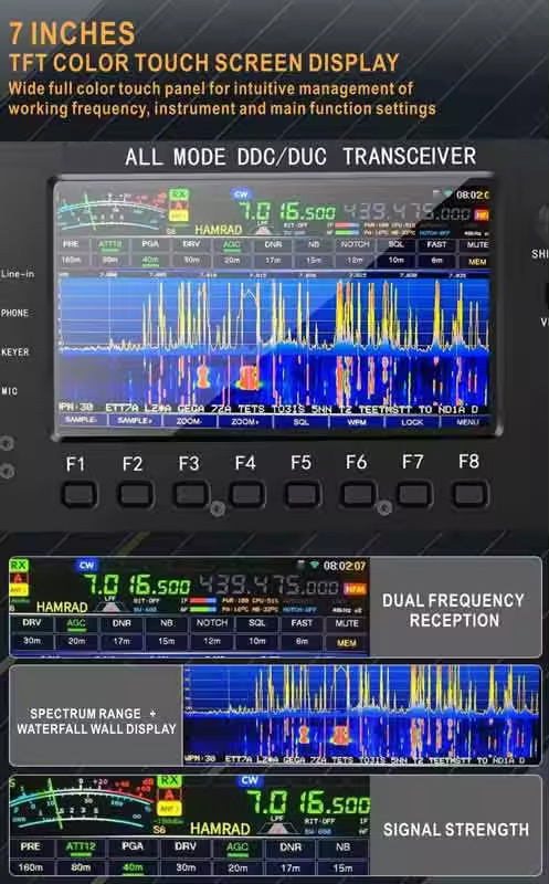 100W HF+UV All Mode DDC/DUC Transceiver Mobile Radio SDR Transceiver with 7" Tou