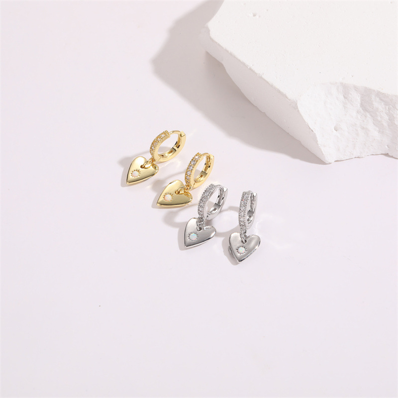 Fashion Heart Shape Copper Plating Inlay Zircon Drop Earrings 1 Pair