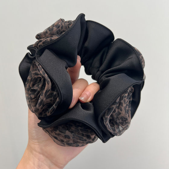 Heavy Industry Colorful Hair Ring Yarn Rose French Retro Gentle Hair Rope New High-grade Sense Double-layer Satin Pleated Flower