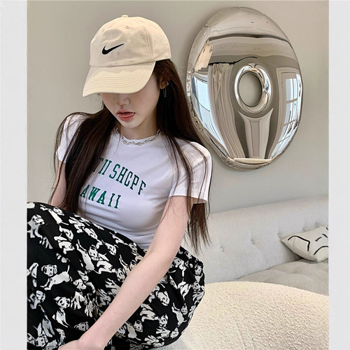 Black Letter Print Women's Ins Trend 2025 Summer Hot Girl Short-Sleeve T-Shirt Slim Fit Crop Top Underwear