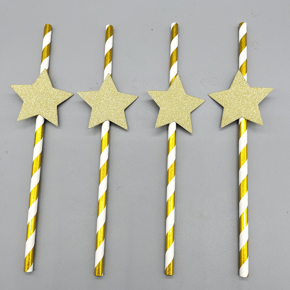 En stock transfronteriza de cinco estrellas Tarjeta de paja de papel desechable paja postre pastel fiesta decoración bar bebida tubo recto