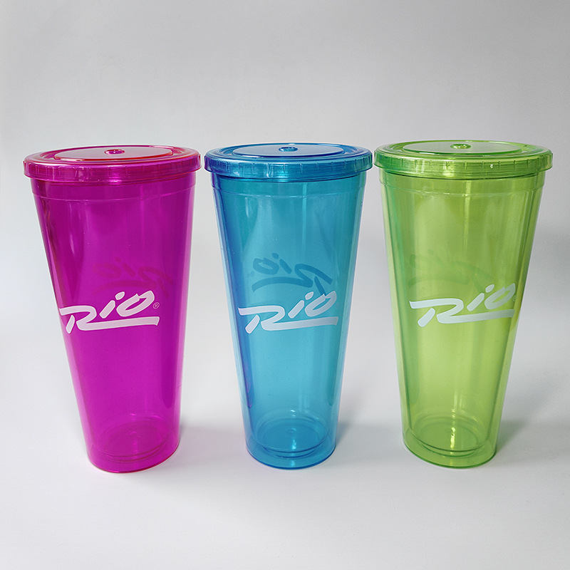 Taza de paja de plástico de doble capa transfronteriza de 24oz tarjeta de inserción de brillo Taza de bebida de 32oz Taza recta de gran capacidad con logotipo