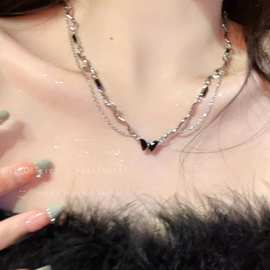 暗黑辣妹风黑色蝴蝶项链女新款轻奢锁骨链小众设计高级感配饰