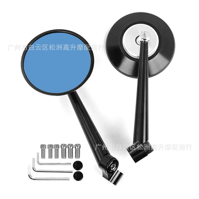 Motorcycle modification accessories round Motorcycle rearview mirror - black-silver-interior-black-lever-full-cnc-machined-left-and-right-pair