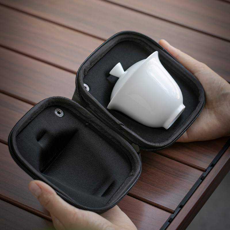 旅行茶具蓋碗茶杯一碗三杯陶瓷快客杯迷你便攜禮品德化高白瓷