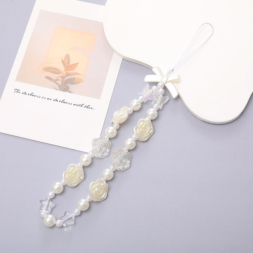 Hot selling Internet celebrity beaded love mobile phone chain anti-lost and anti-fall mobile phone case diy pearl hanging chain short mobile phone lanyard