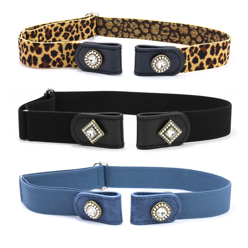 Xiaoxiangfeng Invisible Elastic Lazy Belt Women's Decorative Seamless Elastic Leopard Print Elastic Belt Upgraded Women's Belt