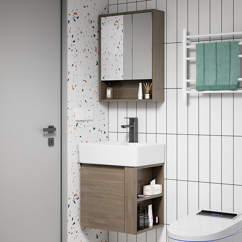 Impermeable de madera maciza montado en la pared lavabo mueble de baño combinación baño ultra estrecho 30 lavabo pequeño apartamento lavabo