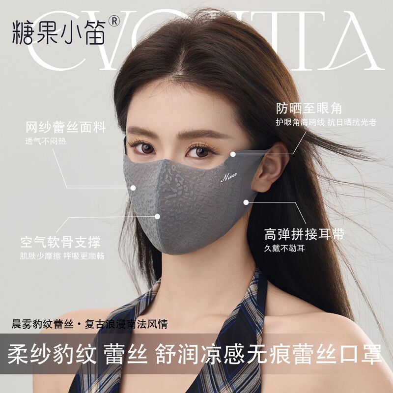Spring and Summer Leopard Print Sun Protection Mask for Women, Ice Silk Cool Breathable Slimming Lace Sunshade Mask Spring and Summer Leopard Print Sun Protection Mask for Women, Ice Silk Cool Breathable Slimming Lace Sunshade Mask