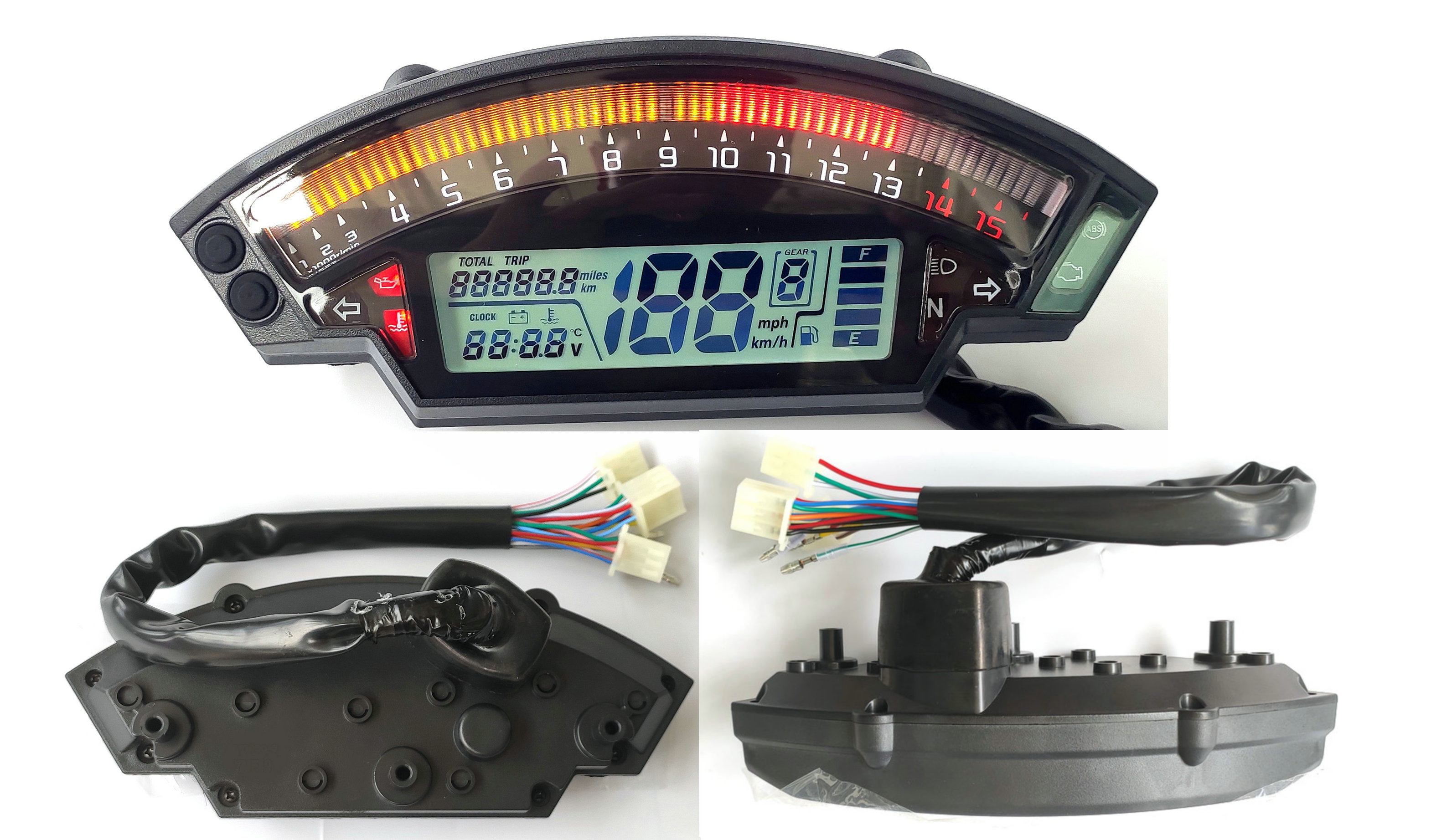 Motorcycle modification accessories LCD display screen, large LCD instrument, color mileage speedometer, water temperature and oil level gauge, universal