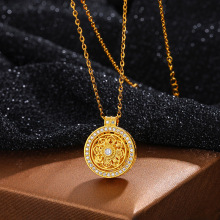 s999纯银八宝罗盘项链女吊坠时来运转古法锁骨链新中式吉祥配饰品