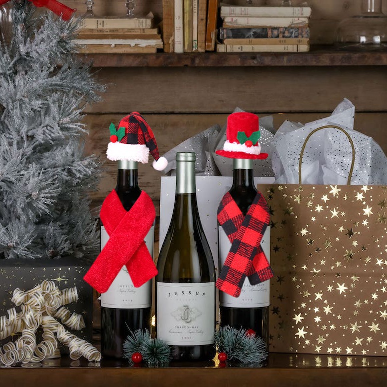 Navidad creativa transfronteriza botella de vino tapa bufandas sombrero dos piezas de hotel restaurante vino decoración suministros