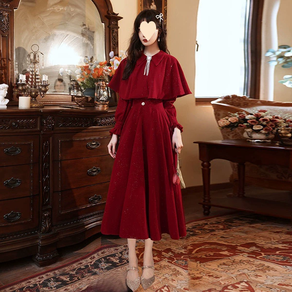 Burgundy colored long cloak
