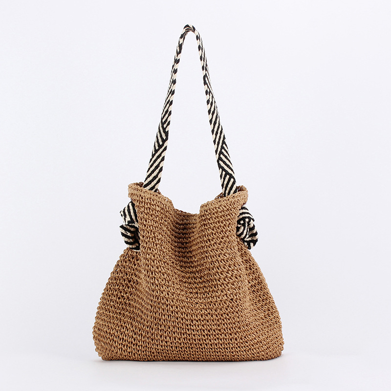 Dropshipping Korean Style Navy Style Versatile Paper Rope Woven Bag Knotted Shoulder Strap Vacation Niche Shoulder Bag Beach Bag