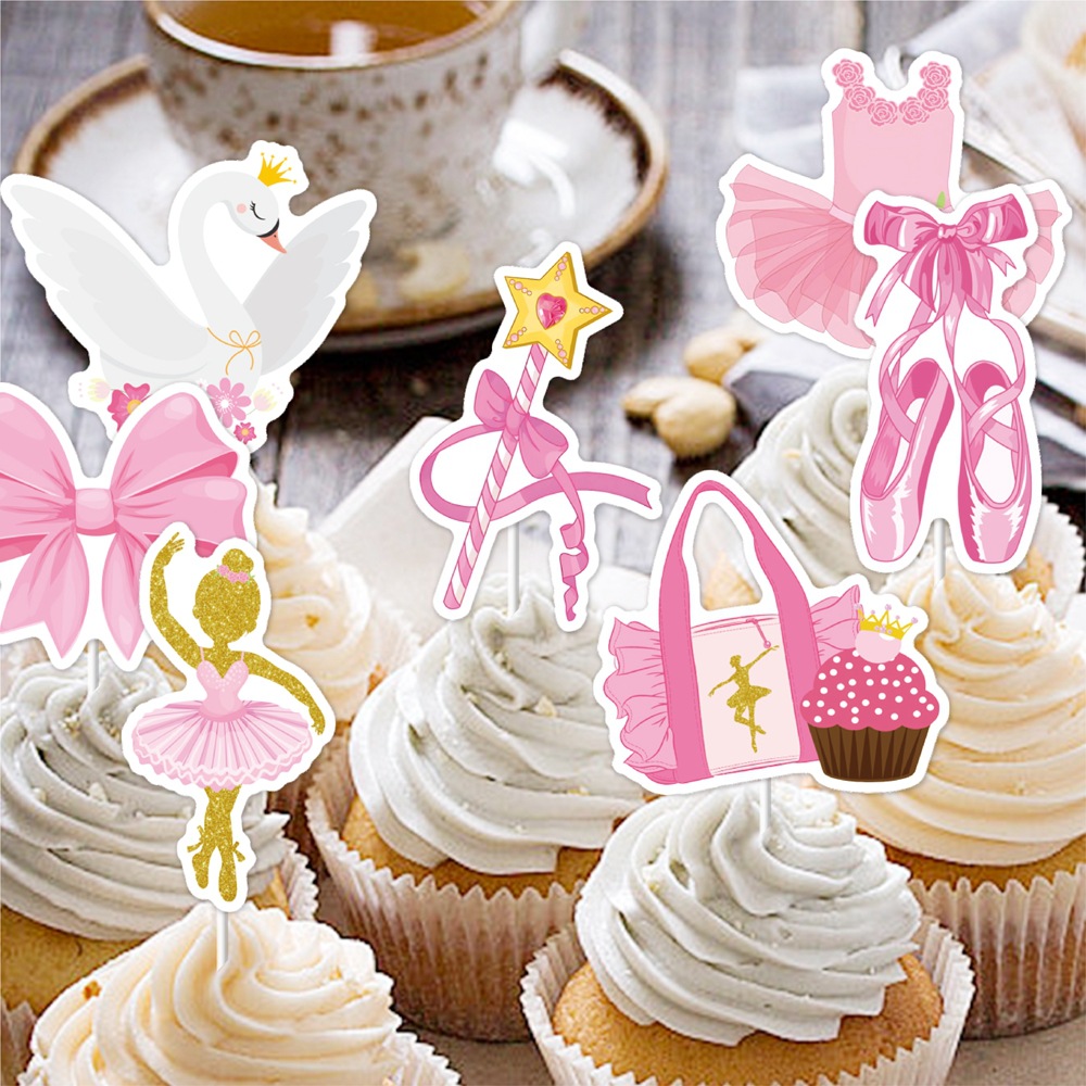 Nuevos productos transfronterizos ballet decoración de fiesta de cumpleaños temática ballet rosa tarjetas de decoración de pastel de cumpleaños