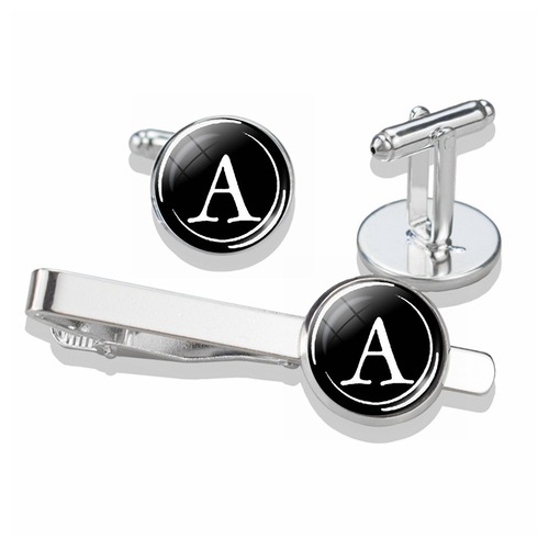 26-letter English alphabet cufflink gift box A-Z initials men's formal business tie clip accessory gift