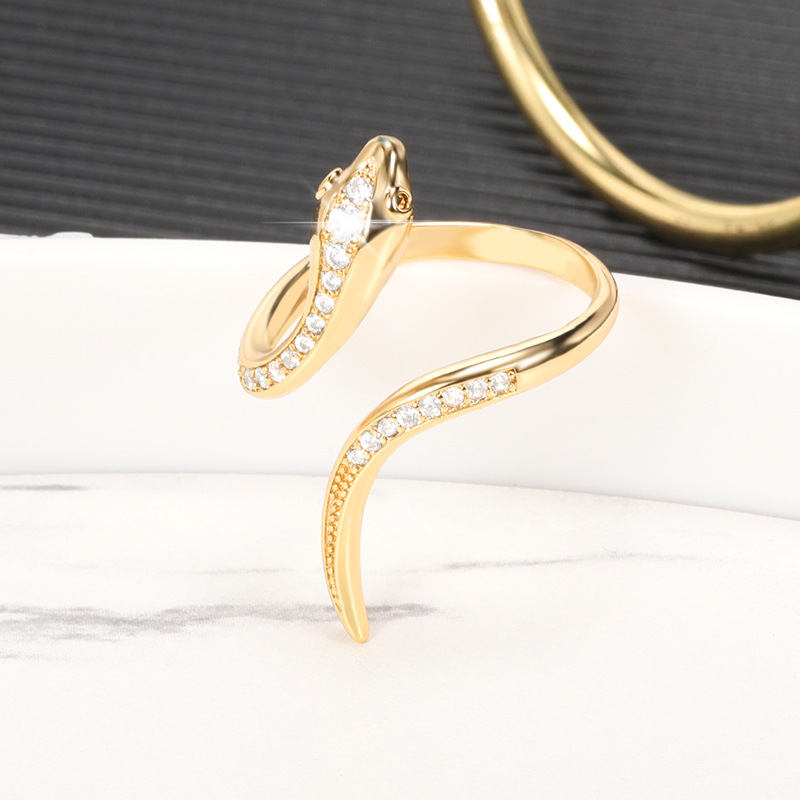 1 Piece Quantity Daily Occasion Wholesale Jewelry Vacation Simple Style Snake Brass Zircon Inlay Rings