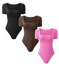 I 83480 Ribbed Square Neck Sleeves Bodysuit ����������