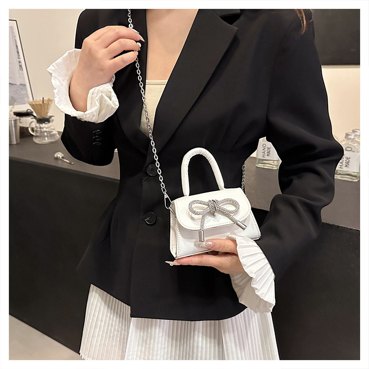 Ins niche French textured bag female 2024 new bow small square bag stylish shoulder messenger bag_voghion.com