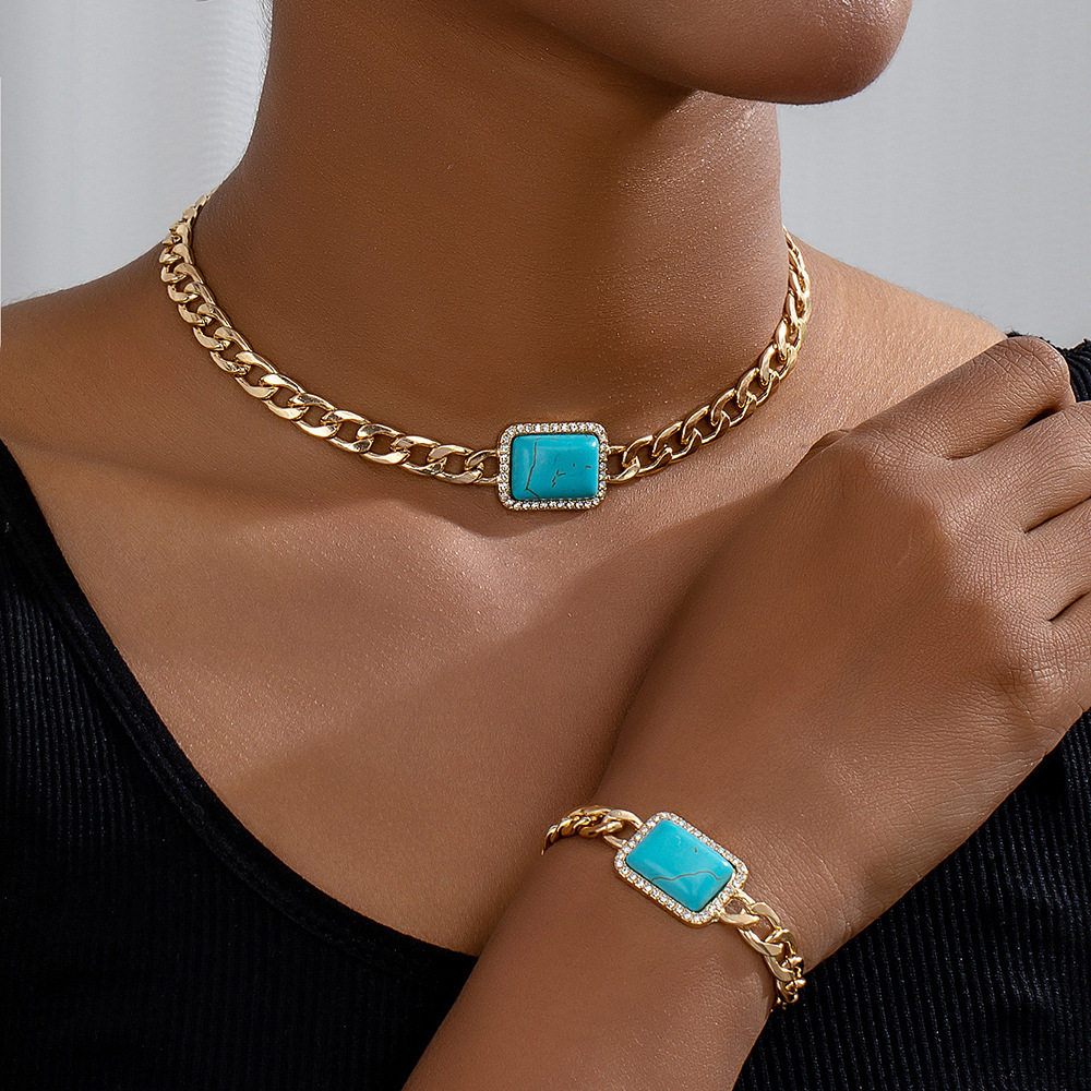 trend geometric square blue retro stone inlay