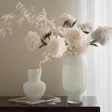 花瓶摆件客厅插花高级感玻璃白色玻璃轻奢北欧风餐桌水养鲜花玫瑰