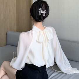 法式气质绑带蝴蝶结长袖衬衫女设计感小众别致衬衣上衣春季新款