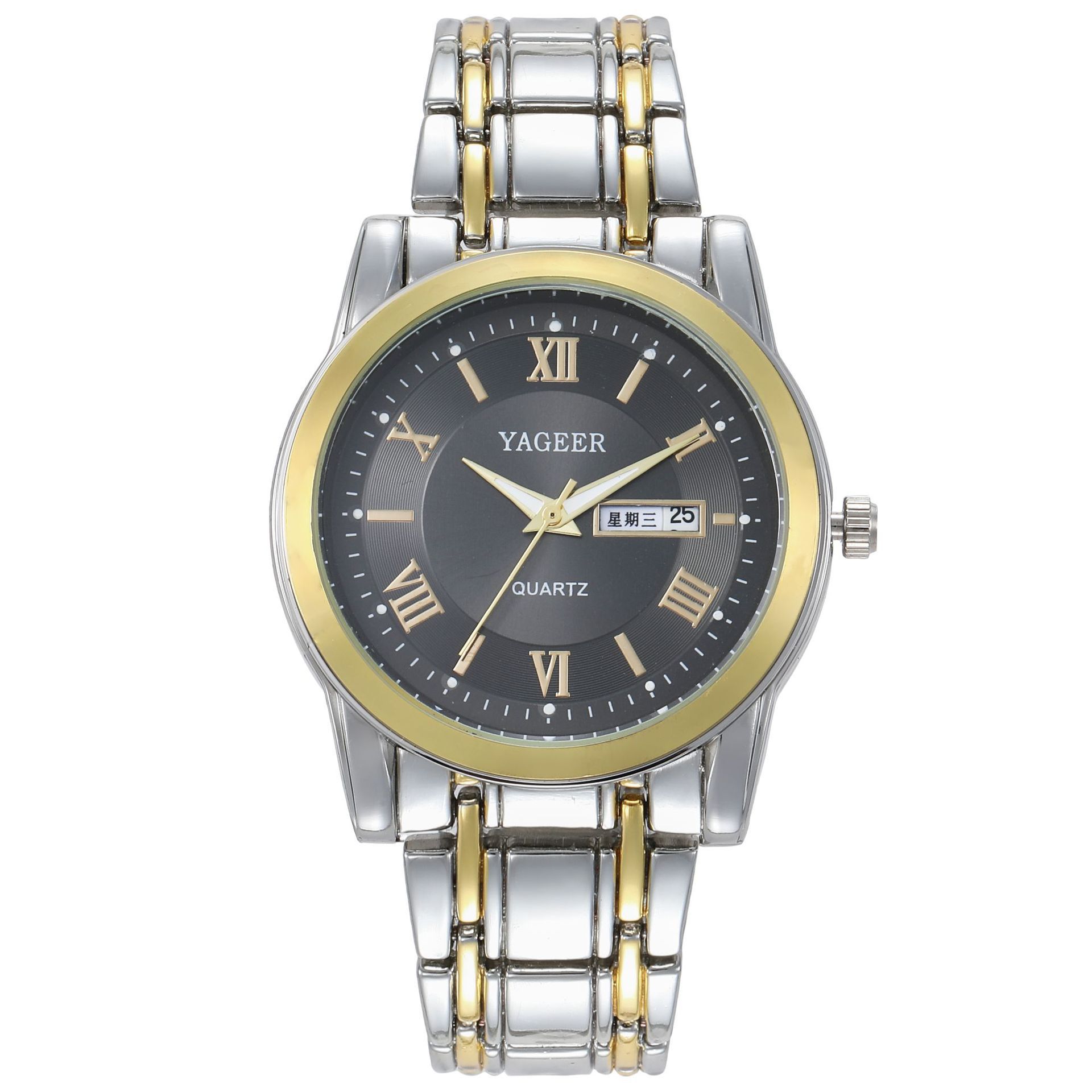 New Men's Watch steel belt waterproof casual double calendar retro men's watch luminous business quartz watch_voghion.com