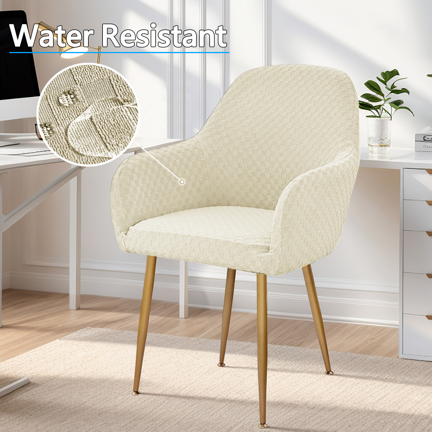 Nuevo estilo transfronterizo jacquard impermeable pequeño cuadrado nueva funda de silla curva estilo europeo elástica alta reposabrazos funda de silla de comedor anti-agarre de gato