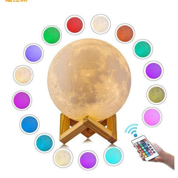 Cross-border children's gift atmosphere lamp Android charging remote control 16-color nightlight bedside 3d nightlight moon lamp