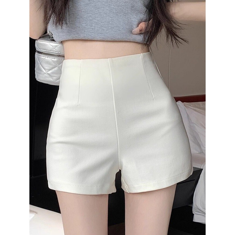 White Casual Women's Summer High-Waisted Tight-Fitting Stretchy Shorts for Petite Figures, Anti-Exposure Safety Shorts