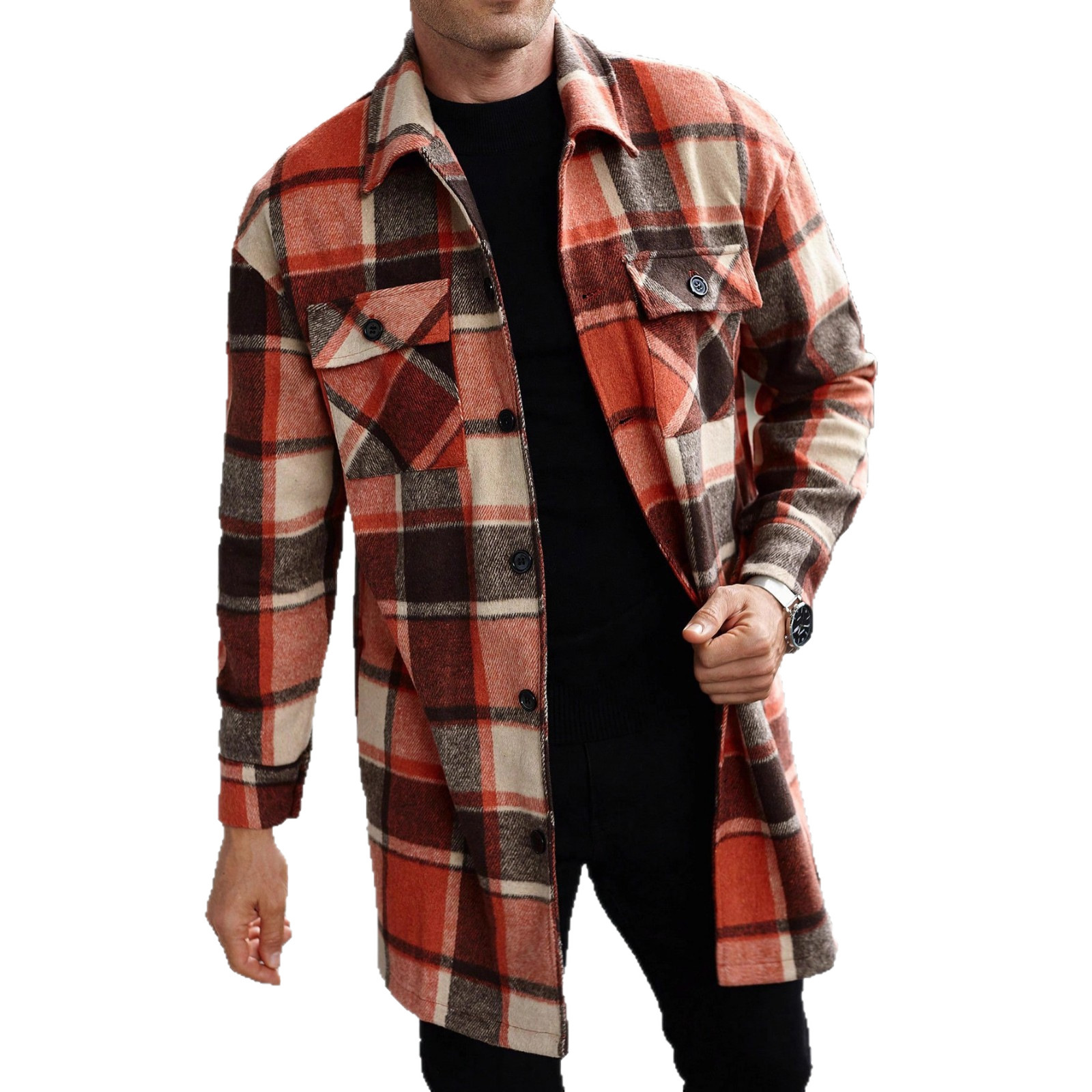 Europa y los Estados Unidos transfronterizos Amazon nuevo chaqueta de hombre camisa deportiva casual larga botón de doble bolsillo abrigo para hombre