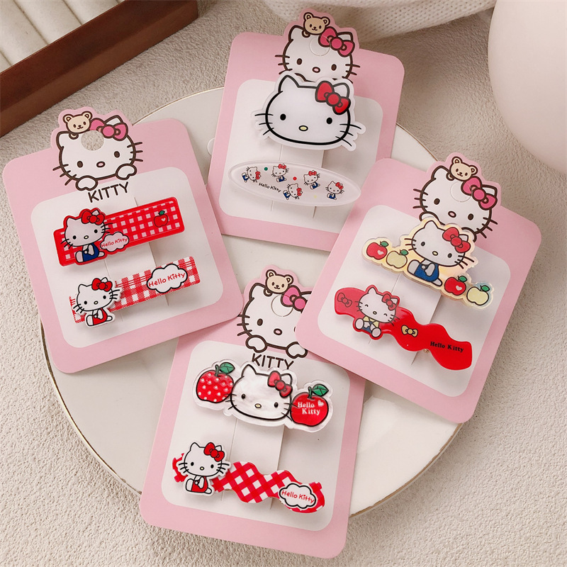 Nuevos lindos clips de pelo acrílico gatito dulce chica arco rojo clips de pelo lateral rasgado clips frangeo