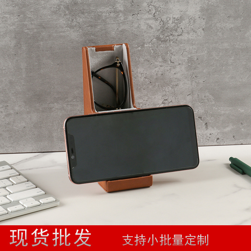 E88 factory in stock wholesale PU leather glasses case mobile phone holder sunglasses case eye box sunglasses case customization