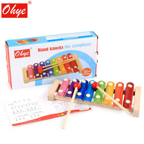 Children's wooden eight-note hand percussion instrument early education educational exercise hand-eye coordination small xylophone percussion instrument toys wholesale